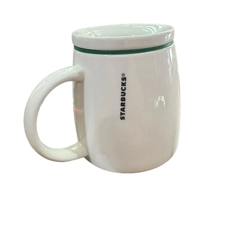Starbucks 2011 White Ceramic Travel Mug with Green Logo